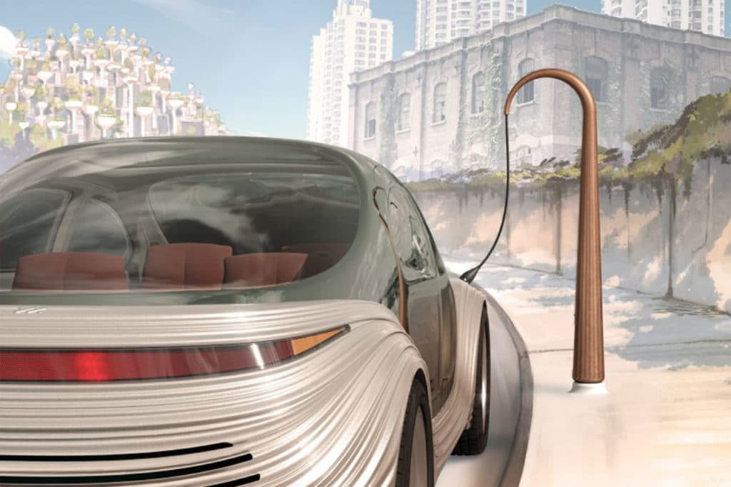 Airo self-driving electric car cleans other car's pollution while driving.