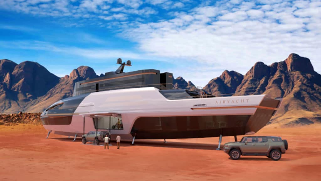 The yacht can be lowered and released if the owner wants to be land-based for a while.