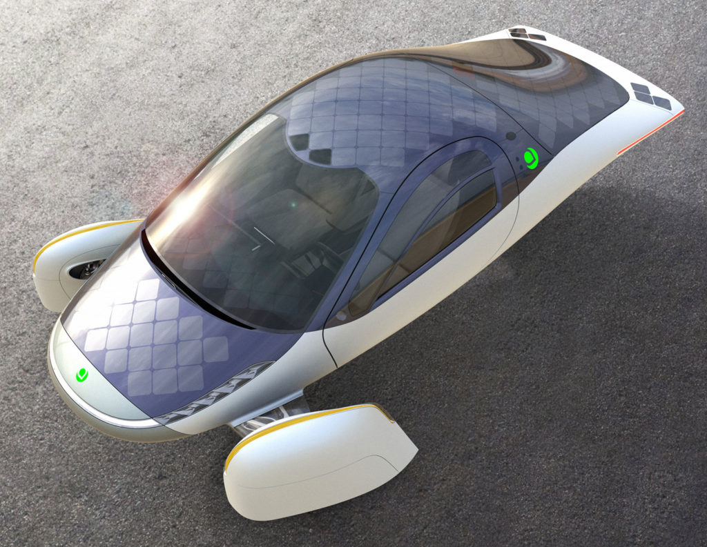 The Aptera EV has a solar roof array, making it possible to drive 45 miles of a day