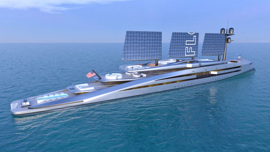 Florida sailing yacht is powered by solar sails in case of no wind.