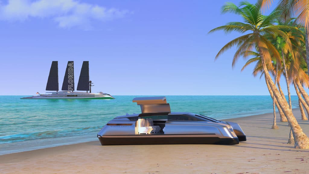 Florida sailing yacht is powered by solar sails in case of no wind.