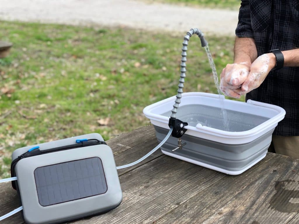 It can function as a portable handwashing station, hot shower, source of clean drinking water, and more.