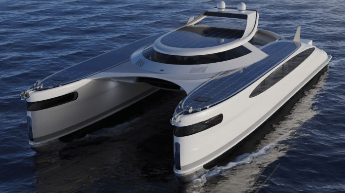 Pagurus, a solar-powered amphibious catamaran capable of moving also on land.