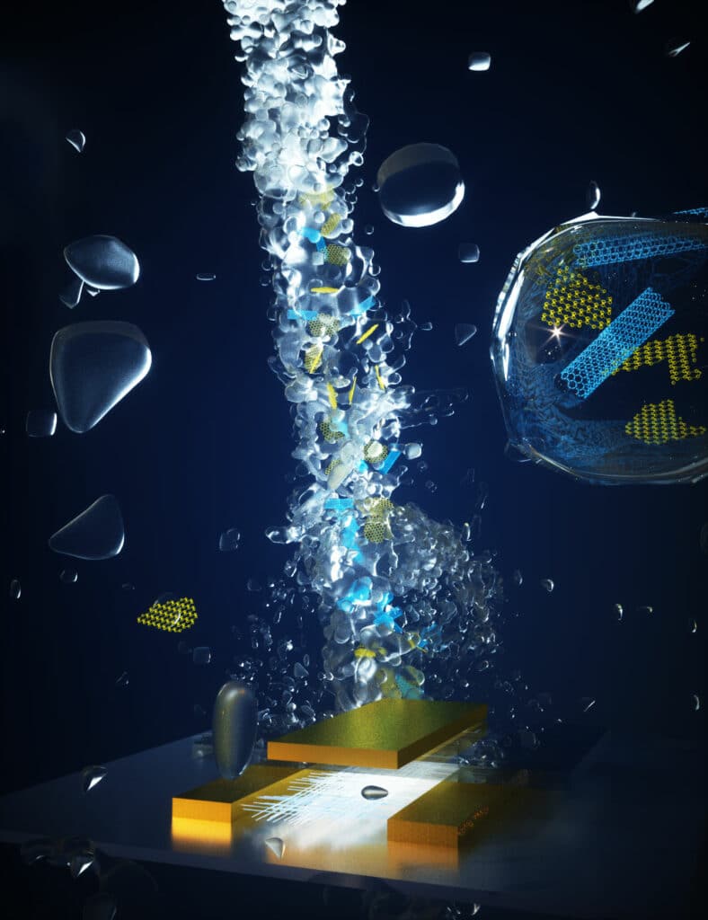 All-carbon thin-film transistors using water-only printing.  