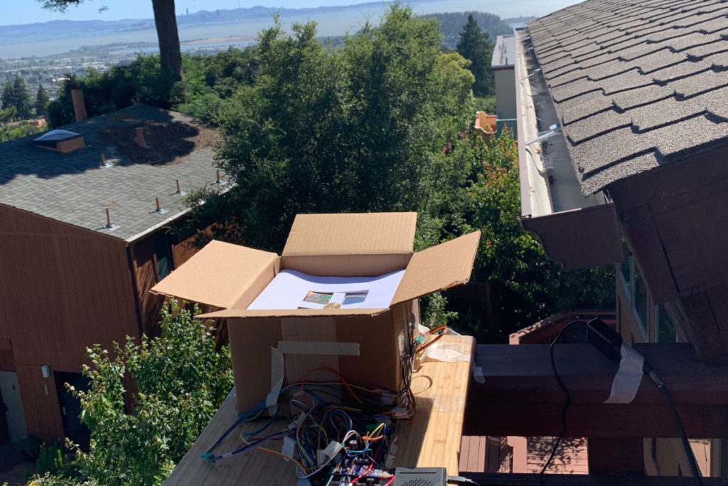 Setup for a rooftop experiment in the East Bay Hills. 