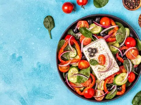 Greek salad of fresh vegetables, feta cheese and olives