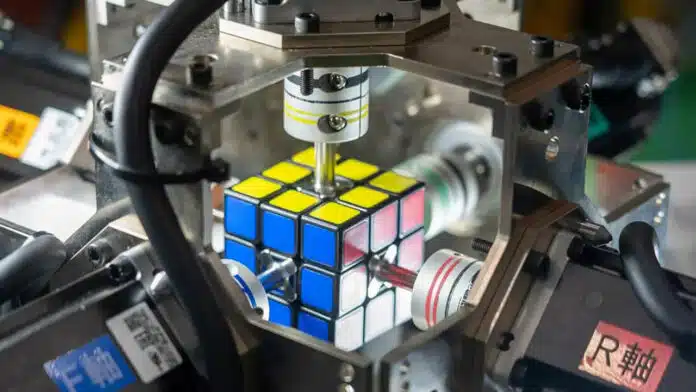 Fastest robot to solve a rotating puzzle cube.